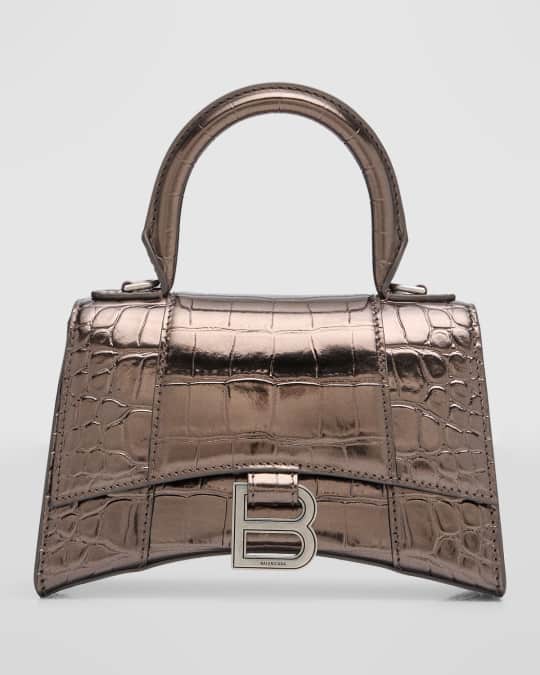 Hourglass XS Metallic Croc Embossed Top Handle Bag