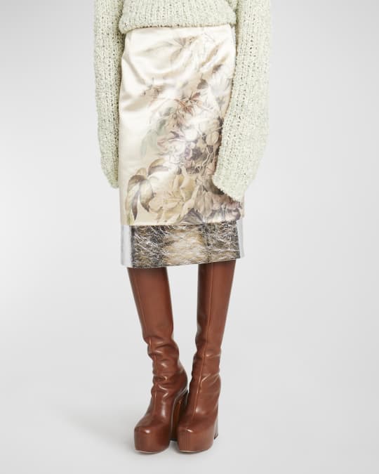 Dries Van Noten Salbina Floral Print Midi Skirt with Metallic