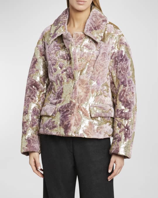 Dries Van Noten Vondi Embroidered Sequin Floral Shirt Jacket