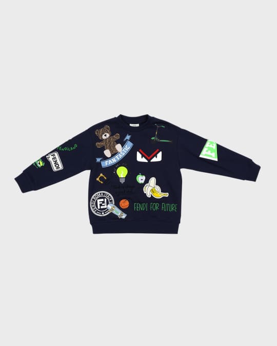 Fendi Boy s Sweatshirt W Cartoon Patches Size 8 14 Neiman Marcus