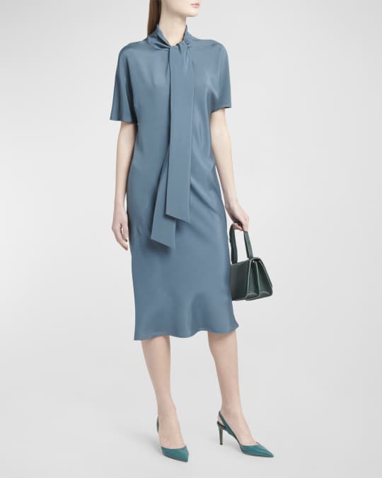 Kiton Neck Scarf Short-Sleeve Silk Midi Dress | Neiman Marcus
