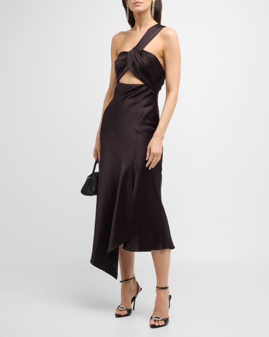 Alice + Olivia Harmony Twist-Front Satin Asymmetric Dress | Neiman Marcus