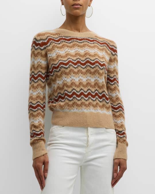 Autumn Cashmere Cashmere-Silk Wavy Striped Pointelle Sweater | Neiman ...