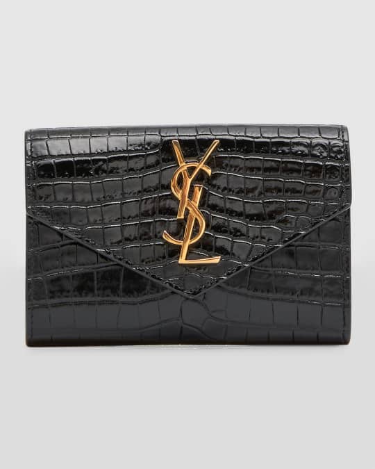 Saint Laurent YSL Monogram Small Wallet in Croc-Embossed Leather