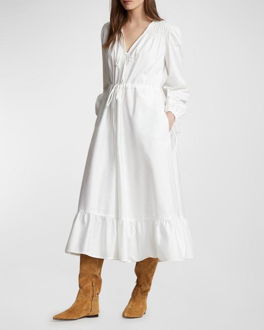 Polo Ralph Lauren Smocked Cotton V-Neck Dress