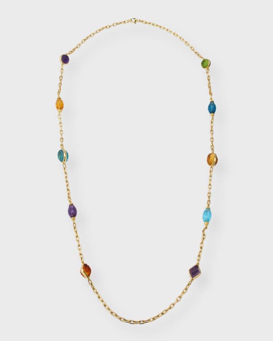 Estate 18K Yellow Gold Carved Stone Ornament Necklace