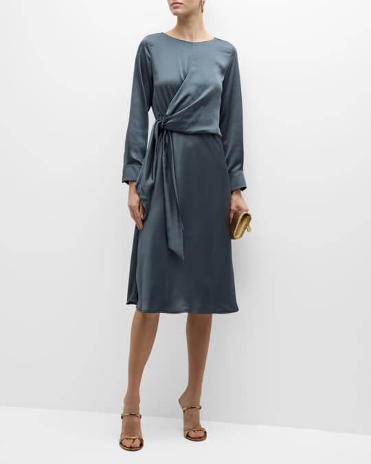 Marella Sion Wrap-Front A-Line Satin Midi Dress | Neiman Marcus