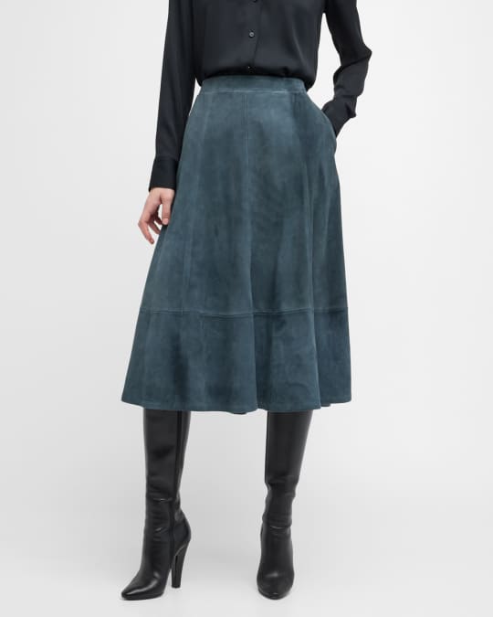 Kobi Halperin Amanda A-Line Suede Midi Skirt | Neiman Marcus