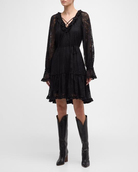 kobi halperin lace dress Kobi Halperin Long Sleeve Lace Maxi Dress - Ivory Multi