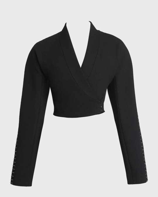 ALAIA Pin Embroidered Zip-Front Crop Jacket | Neiman Marcus