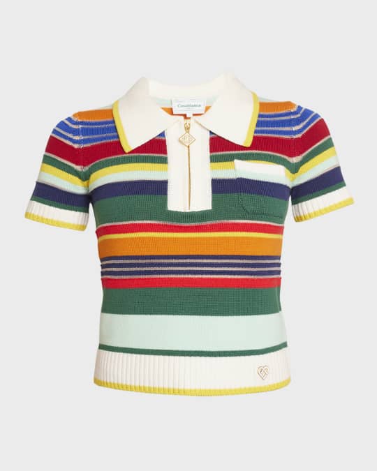 Casablanca ニットポロ Casablanca ニットポロ CASABLANCA Stripe Shirred Crop Polo