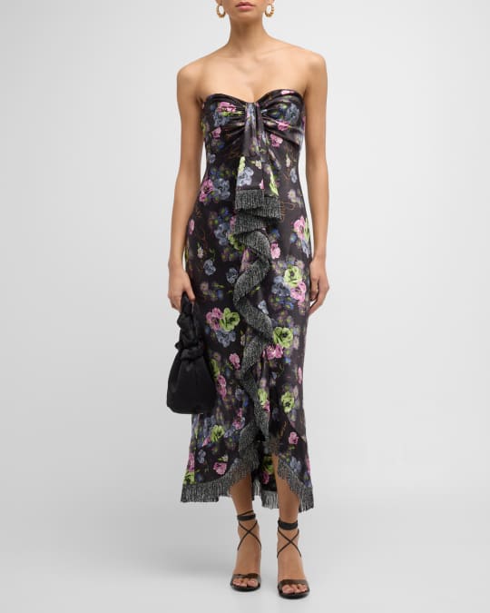 black floral strapless dress Iridian Strapless Floral Maxi Dress Black main image 1