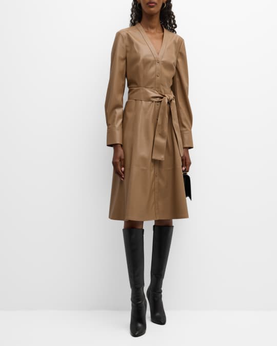 Kobi Halperin Fontana Belted Faux Leather Midi Dress | Neiman Marcus