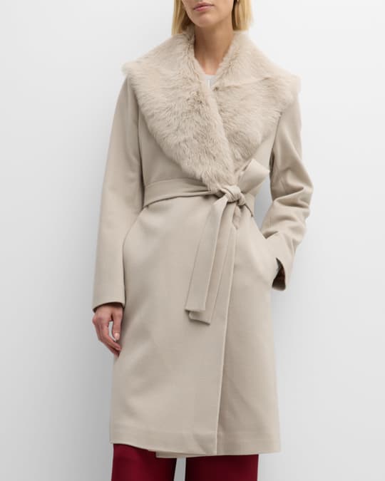 Fleurette Reese Belted Wool Wrap Coat with Shearling Collar | Neiman Marcus