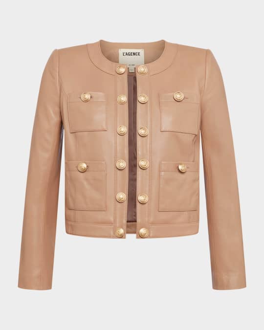 L'Agence Jayde Collarless Leather Jacket | Neiman Marcus