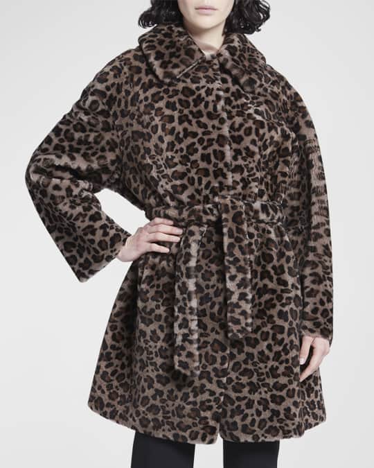 Giorgio Armani Leopard Print Shearling Belted Wrap Coat
