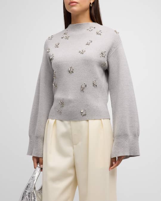 3.1 Phillip Lim Metallic Merino Wool Embellished Mockneck Pullover
