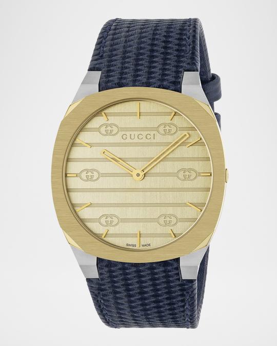 Gucci Gucci 25H Leather-Strap Watch, 38mm | Neiman Marcus
