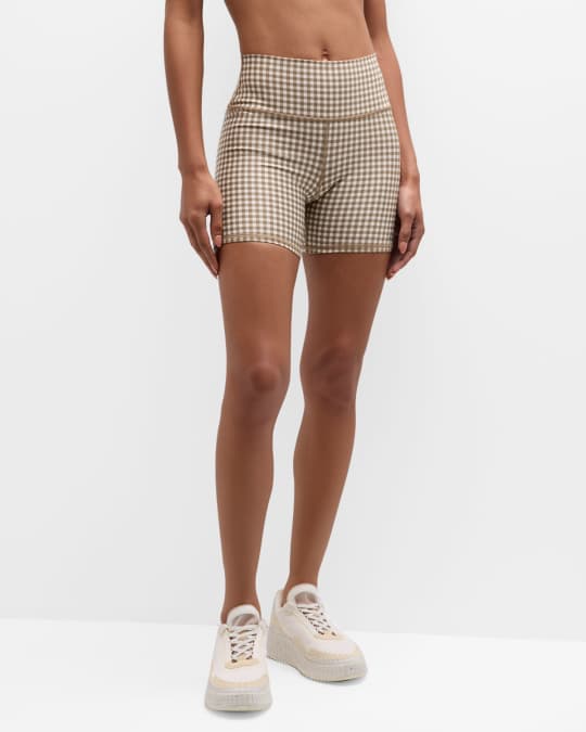 Alo Yoga Airlift Gingham-Print Bike Shorts | Neiman Marcus