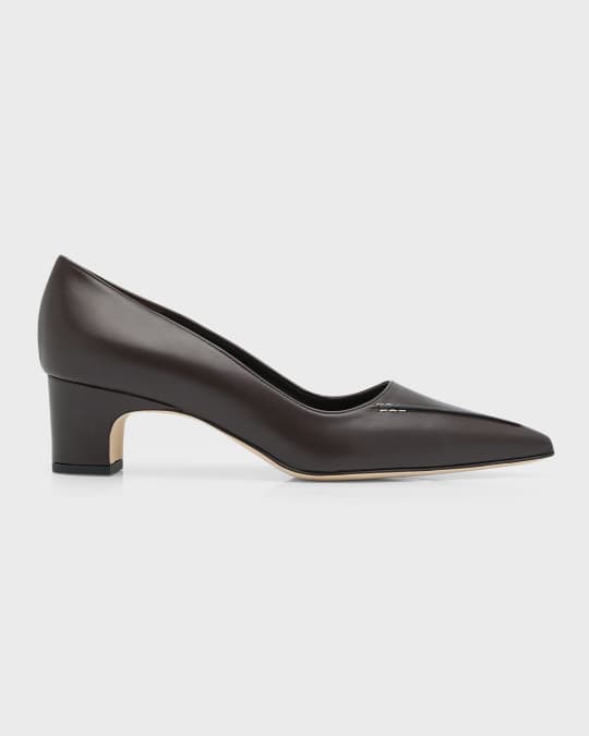 Manolo Blahnik Homeraso Leather Block-Heel Pumps | Neiman Marcus