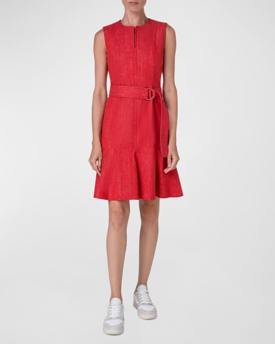 Akris punto Cotton Denim Belted Short Dress Neiman Marcus
