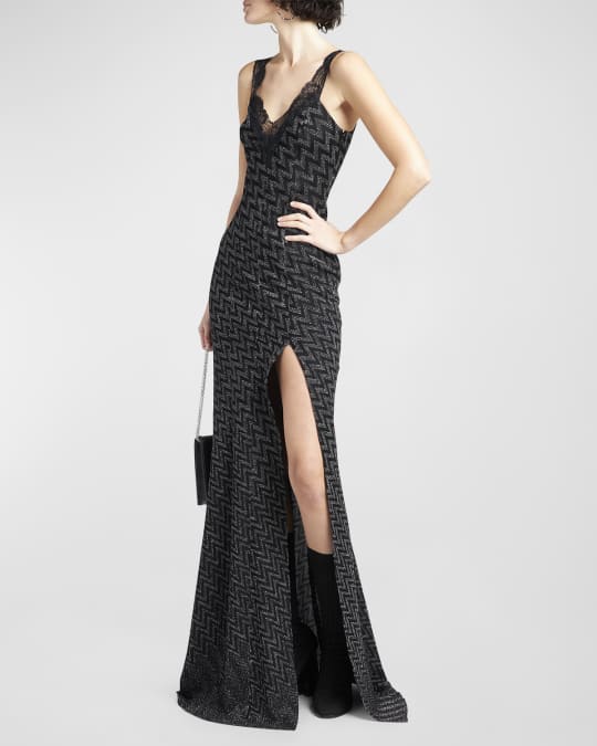 Missoni Metallic Chevron Sleeveless Lace-Trim Maxi Dress | Neiman Marcus