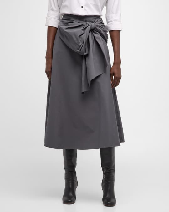 Co Draped Bow-Front Midi A-Line Skirt Neiman Marcus