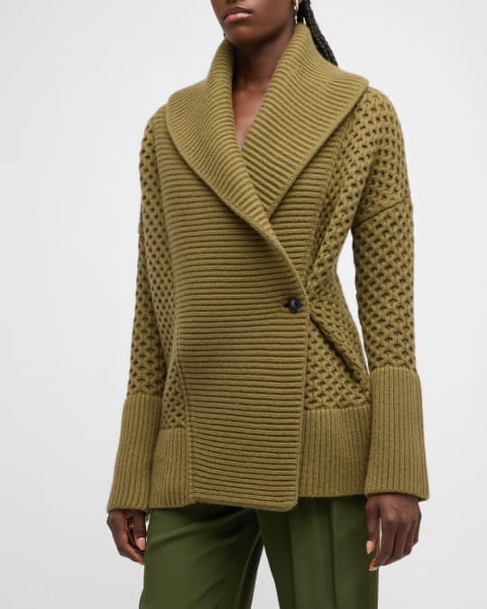 aran knit wool cashmere shawl cardigan