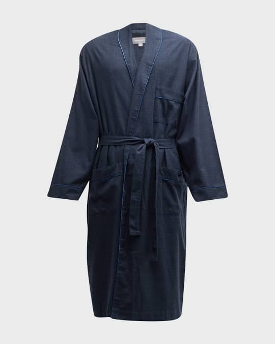 Neiman Marcus Men's Cotton-Cashmere Brushed Flannel Plaid Robe
