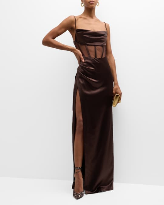 Retrofete Rosa Satin Corset Long Slit Dress Neiman Marcus