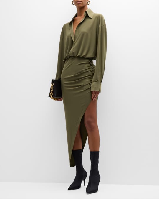 open lace back dress Norma Kamali Super Oversized Boyfriend Shirt Flared Mini Dress