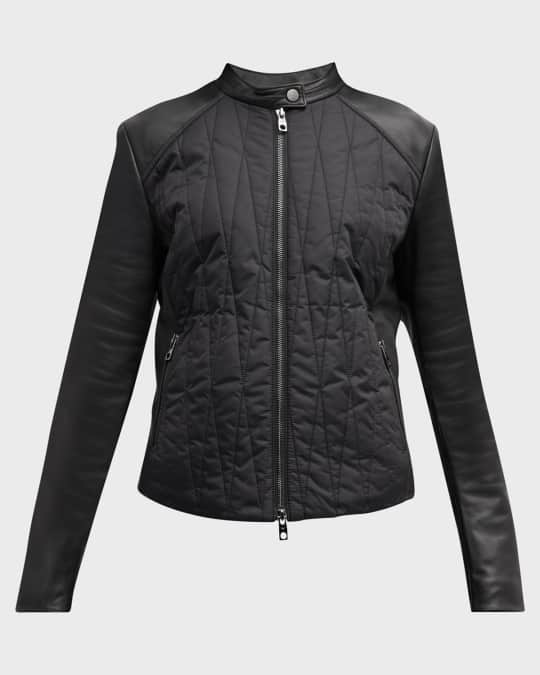 Quilted Nylon Leather Moto Jacket