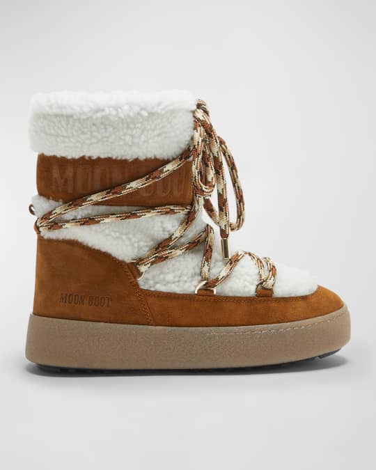 Moon Boot Track Suede Shearling Lace-Up Snow Boots | Neiman Marcus