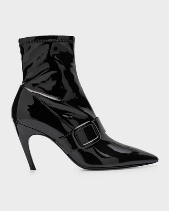 Beverly black patent buckle heeled ankle boots 2025