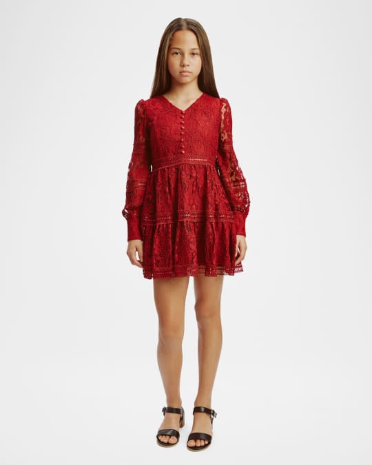 Girl's Venice Lace Mini Dress, Size 5-14