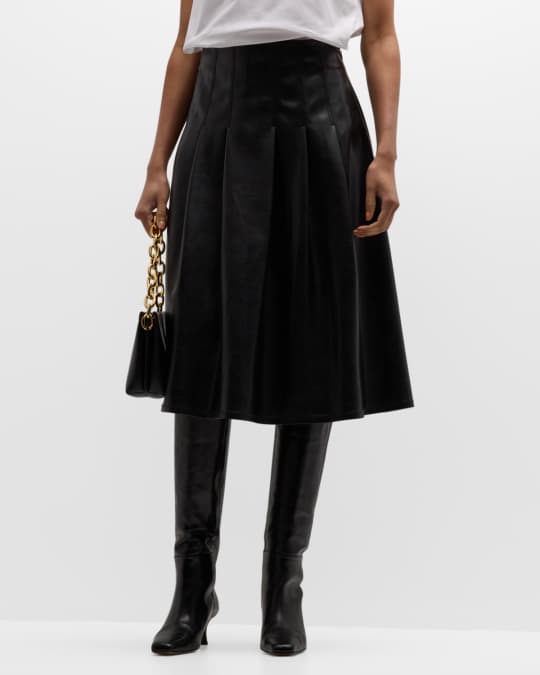 Natori Pleated Faux Luxe Leather Midi Skirt | Neiman Marcus