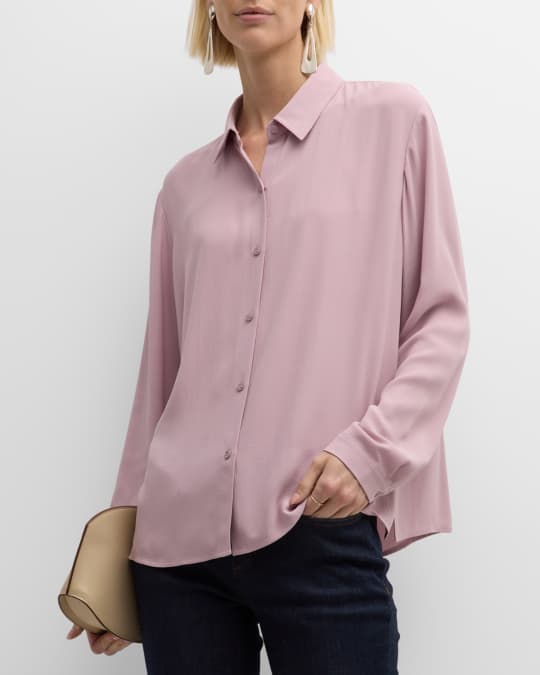 Eileen Fisher Missy Silk Georgette Crepe Button Front Shirt Neiman Marcus