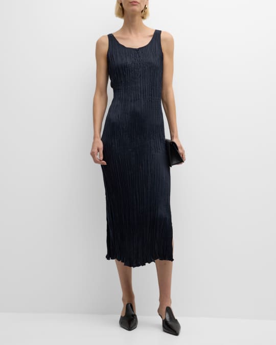 Eileen Fisher Missy Crushed Cupro Sleeveless Scoop-Neck Midi Dress ...