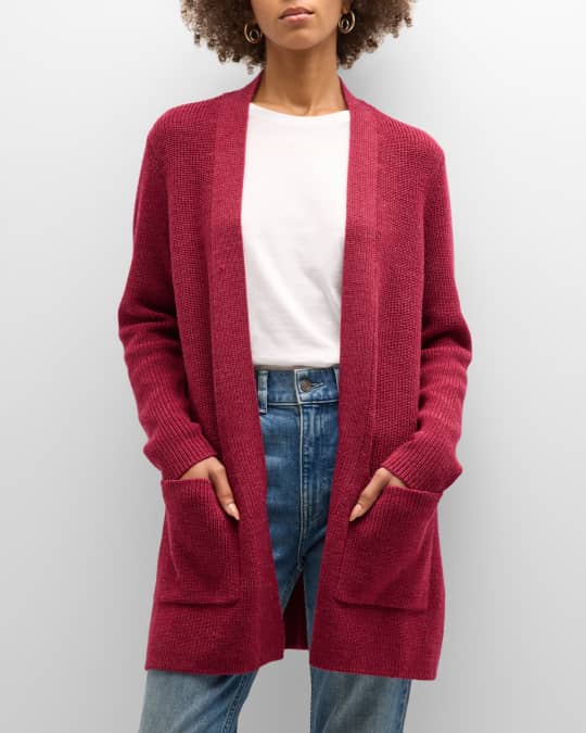 Women's Wide Ribbed Open Front Mid Length Cardigan With Cuffed Sleeves