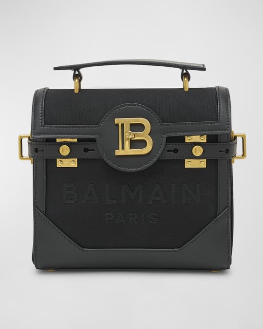 Balmain BBuzz 23 Top-Handle Bag in Canvas and Leather Neiman Marcus