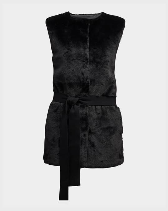 Lior Sleeveless Belted Faux Fur Sweater