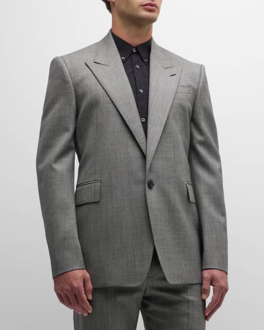 Men s Single Breasted Wool Sharkskin Sport Coat