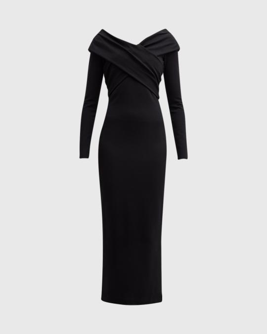 off the shoulder armani dress Armani Exchange Off-shoulder Long-sleeve Midi Dress