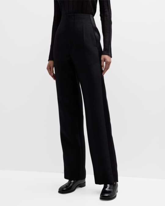 パンツ THE ROW HECTOR WOOL AND SILK TUXEDO PANTS THE ROW Hector Side-Stripe Straight-Leg Tuxedo Pants