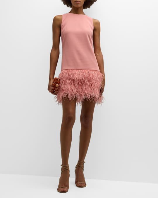 Alice Olivia Coley Feather Trim Crepe Mini Dress Neiman Marcus