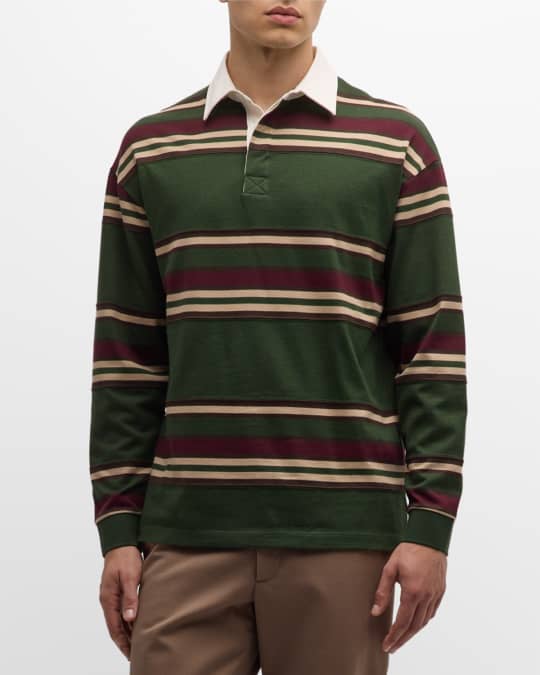 Loro Piana Men's Cotton-Cashmere Jersey Stripe Polo Shirt Neiman