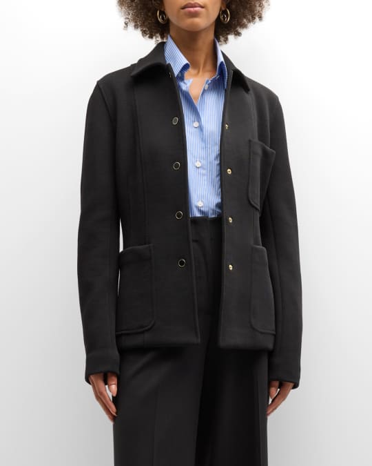 Snap Front Structured Wool Jersey Jacket