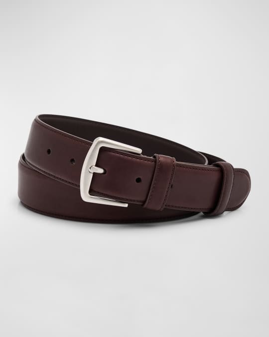 Loro Piana ブラックレザーベルト 90/36 Loro Piana Men's Alsavel Calf Leather Belt | Neiman Marcus