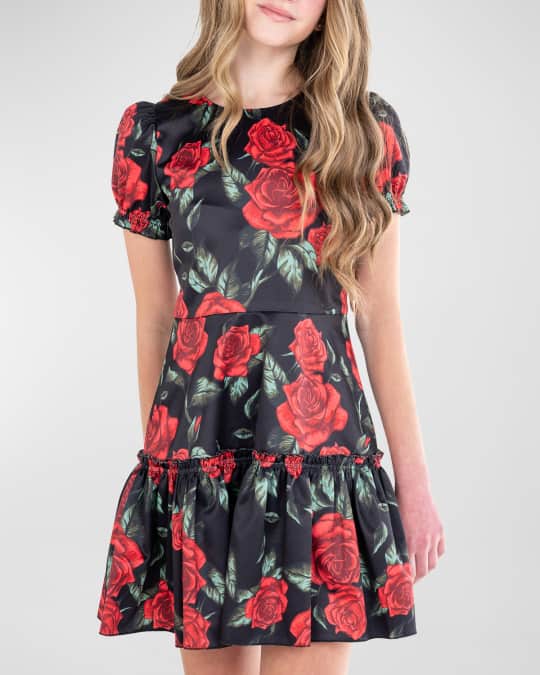 Girl's Kelly Rose-Print Dress, Size 7-16