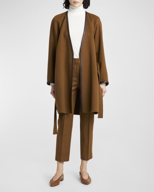 Loro Piana Barlet Leather Trim Belted Cashmere Blend Wrap Coat
